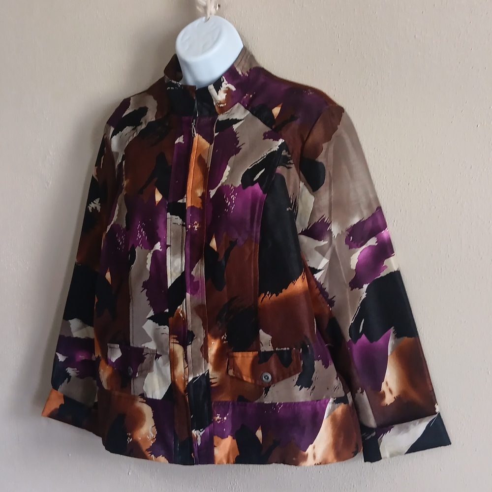Colorful Vintage Abstract Jacket, Artsy Paint Splatter Design, Multicolor